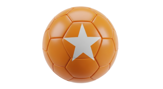 Isolated orange soccer ball with white star for team branding or logo customization use