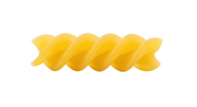 Isolated uncooked fusilli pasta with twist, dry and twisted pasta, organic durum wheat