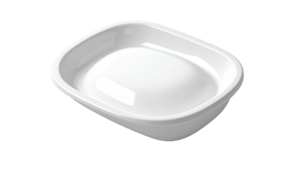A white, minimalist, square-shaped bowl with a rounded, central raised area