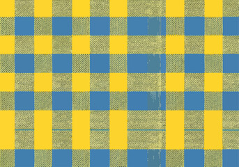 Fototapeta premium Seamless yellow and blue checkered tile pattern with a vintage geometric design suitable for a textile fabric tablecloth or decorative chessboard floor backdrop