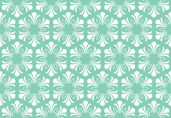 Flower geometric pattern. Seamless vector background. White and green ornament