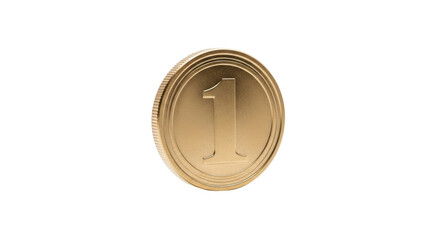 Isolated gold coin with the number 1 on the surface, numismatics, monetary unit