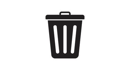 Simple black trash can icon representing waste disposal and recycling concepts clean and modern design silhouette