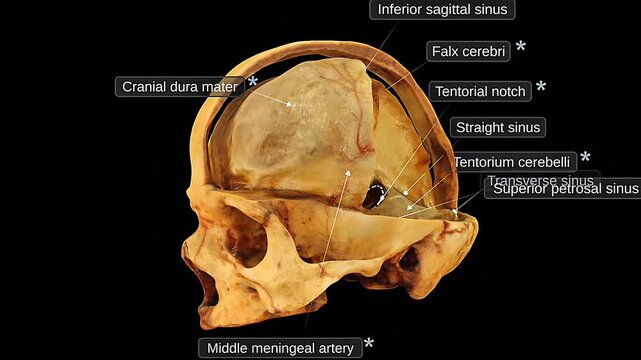 Cranial dura mater of human skull and meninges