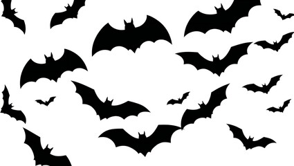 Fototapeta premium Scattered silhouette bats flying against a white background halloween pattern