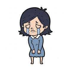 Obraz premium Cartoon woman expressing deep sadness, crying with tears streaming down her face, depicting grief, sorrow, and emotional pain in a simple, impactful way