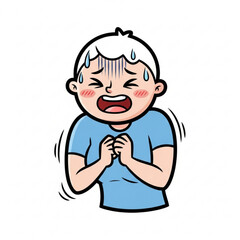 Stressed and overwhelmed young person with sweat drops expressing anxiety and fear for mental health awareness, originally designed as scalable vector