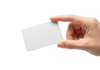 Hand holding blank business card isolated on transparent background