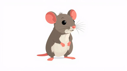 Cute cartoon mouse with pink ears, simple and playful flat illustration.
