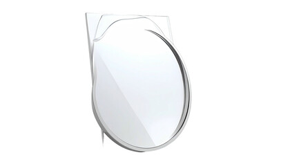 Futuristic, minimalist mirror with a unique shape reflecting light against black