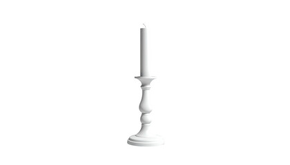 White candle in an ornate candlestick against a stark, black background