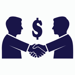 Creative design vector art of two businessman shaking hands with a dollar sign in the middle