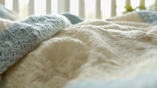 Cozy Knitted Blankets and Pillows on a Bed.