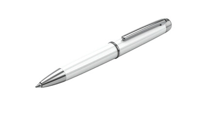 Elegant white and silver pen against a black background, isolated and detailed