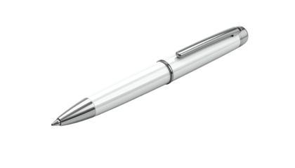 Elegant white and silver pen against a black background, isolated and detailed