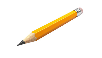A realistic, yellow pencil with a pink eraser and sharp graphite tip, on black