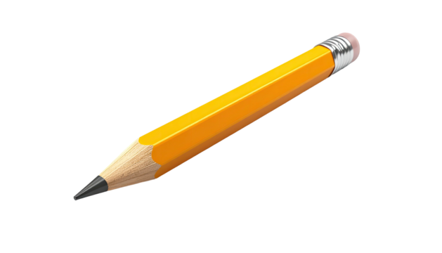 A realistic, yellow pencil with a pink eraser and sharp graphite tip, on black - Powered by Adobe