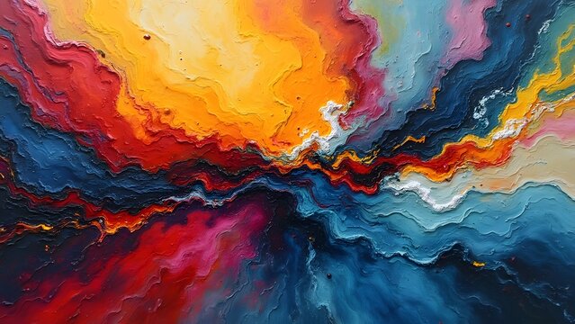 Abstract Colorful Impasto Painting Red Blue Yellow Texture - Powered by Adobe