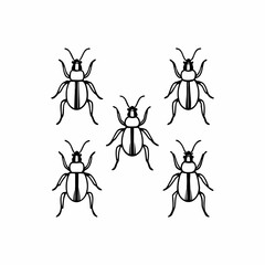 Collection of five beetle icons in black and white, showcasing diverse beetle species