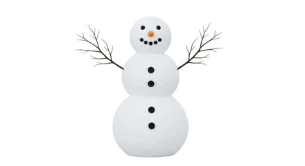 Isolated snowman with branch arms against a neutral backdrop, for winter or holiday themes