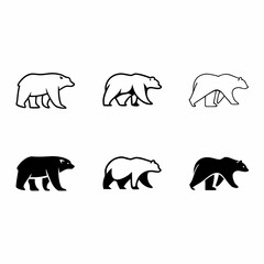 Illustration of six bears in black and white, showcasing different styles