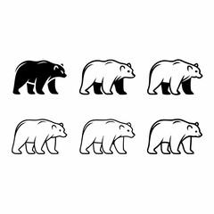 Illustration of six bears in black and white, showcasing different styles