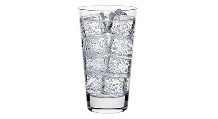 Isolated glass with cold fizzy water and ice cubes refreshes on hot summer day in studio