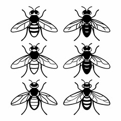 Collection of bee icons in various styles vector illustration of insect