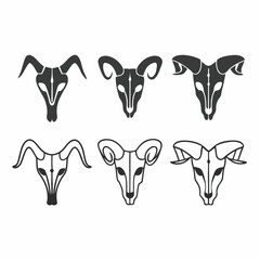Collection of ram skull icons, showcasing various styles and designs