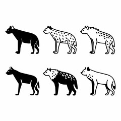 Collection of hyena icons in various poses and styles, showcasing different patterns