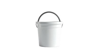 A clean white bucket with a dark arched handle, isolated on black