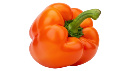 Isolated orange bell pepper with a thick stem, healthy and nutritious food for vegetarians