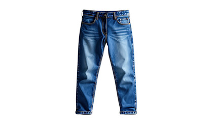 Classic blue denim jeans isolated on black, showing details and slight wash effects