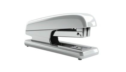 A shiny, silver stapler against a black background, slightly angled to the right