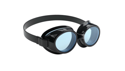 Sleek black protective eyewear with blue tinted lenses and adjustable strap