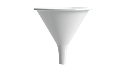 Simple white conical funnel with a spout on a black background