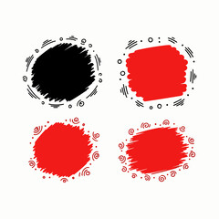 Vector set of grunge banners with red and black ink splashes for vintage label design, tag sticker, and web button illustration