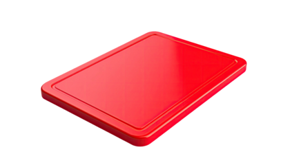 Isometric view of a glossy red rectangular surface against a black backdrop