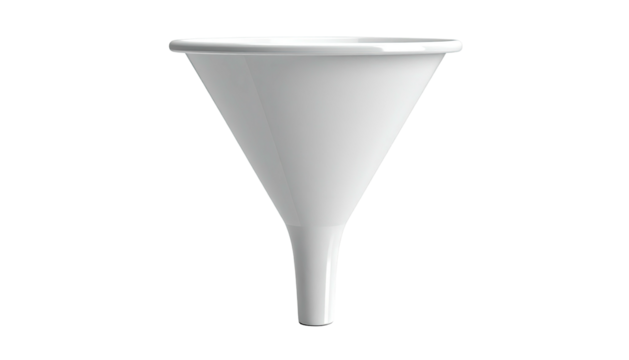 Simple white conical funnel with a spout on a black background