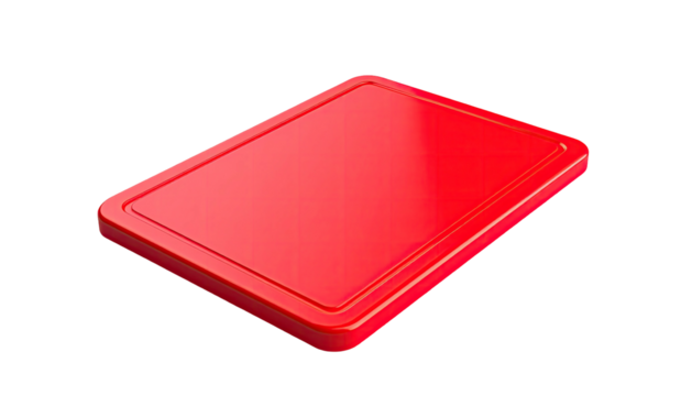 Isometric view of a glossy red rectangular surface against a black backdrop