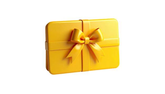 3D render of a bright yellow gift box with a matching ribbon and bow
