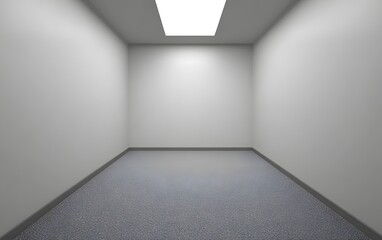 Minimalist Room Interior with White Walls and Carpet Floor, Bright Overhead Light