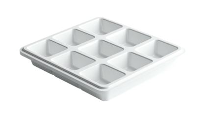 White square plastic tray with 12 individual compartments for organizing items
