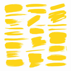 A set of colorful speech bubbles in a watercolor paint style featuring vibrant orange and yellow brush stroke textures for an artistic vector illustration design element