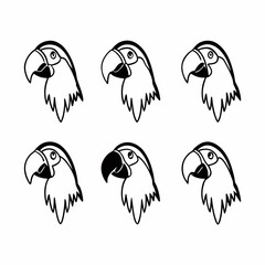 Obraz premium Set of six parrot head icons in black and white, showcasing diverse designs