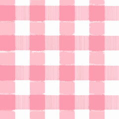 Pink and white checkered plaid fabric pattern seamless texture design background
