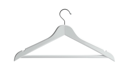 A white wooden hanger, set against a stark black background