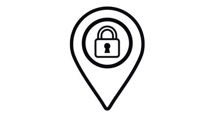 Isolated secure location pin, pointer icon. Map pointer with lock inside a security spot