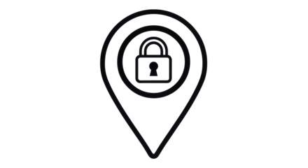 Isolated secure location pin, pointer icon. Map pointer with lock inside a security spot