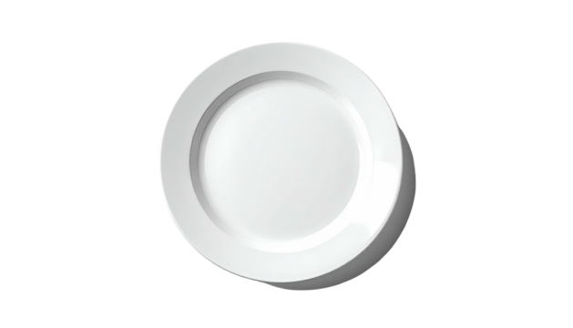 A top-down view of a bright white, circular plate against a black background